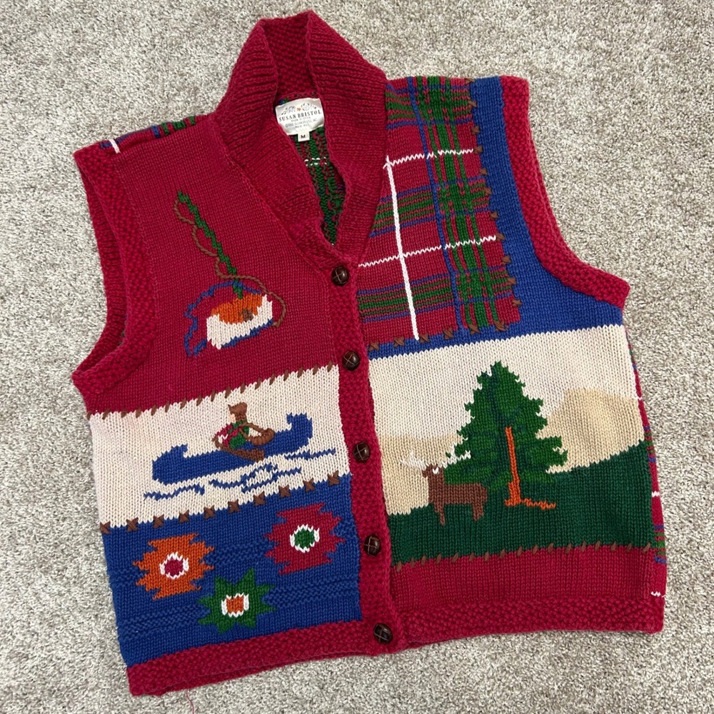 Vintage Susan Bristol Cardigan Sweater Women‎ Size Medium 90s Outdoor Camping